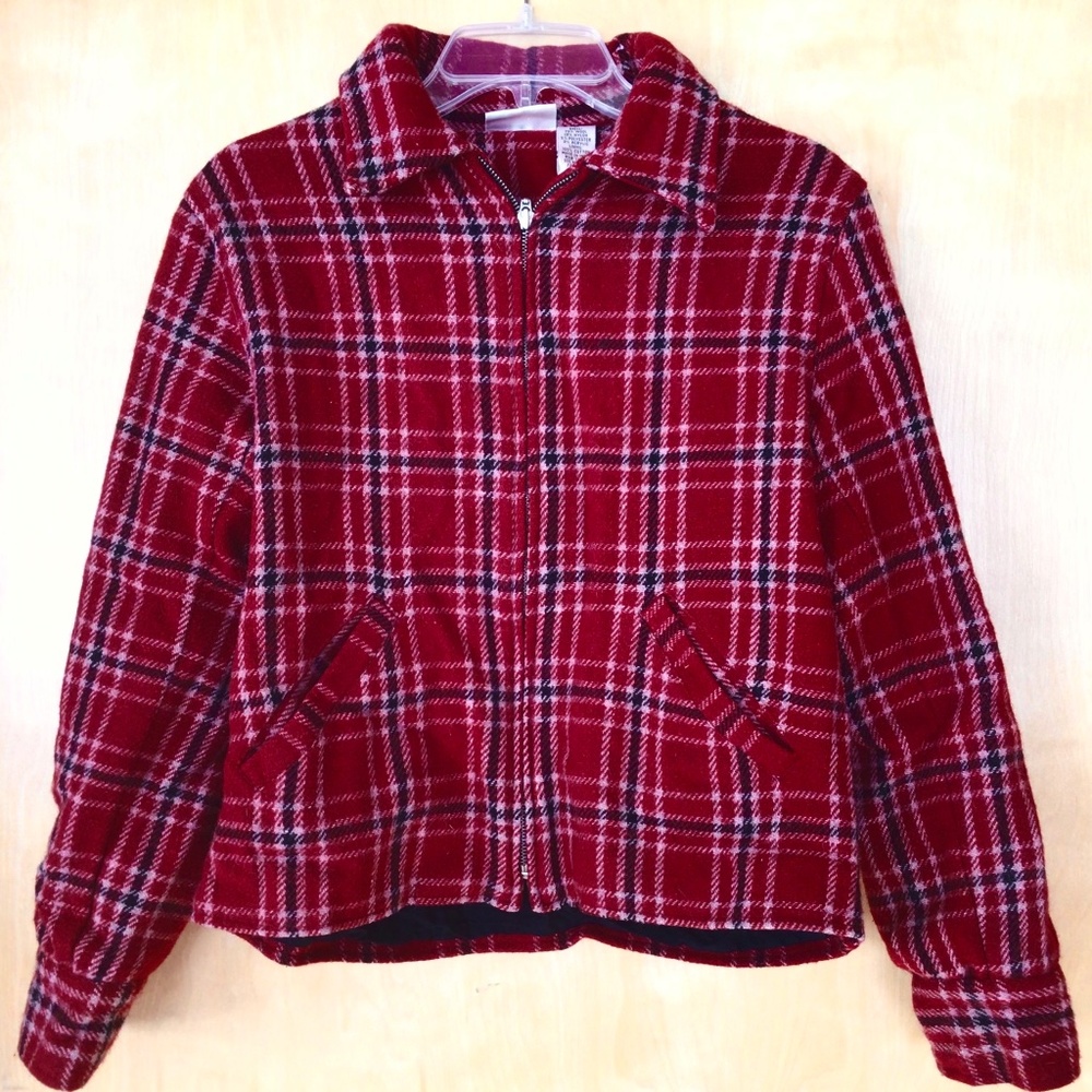Fashion Bug Red Plaid 73% Wool Women’s Zip-up Coat